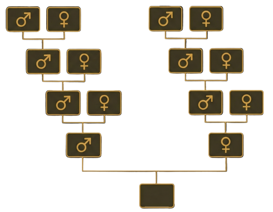 Přímé linie obou rodičů - schéma